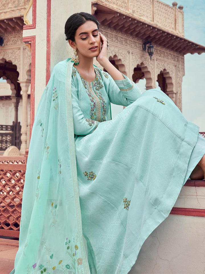 Powder Blue Jacquard Anarkali Set