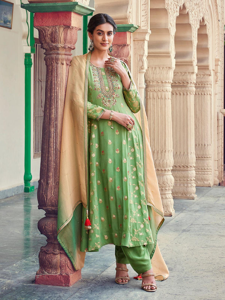 Green Jacquard Anarkali Set