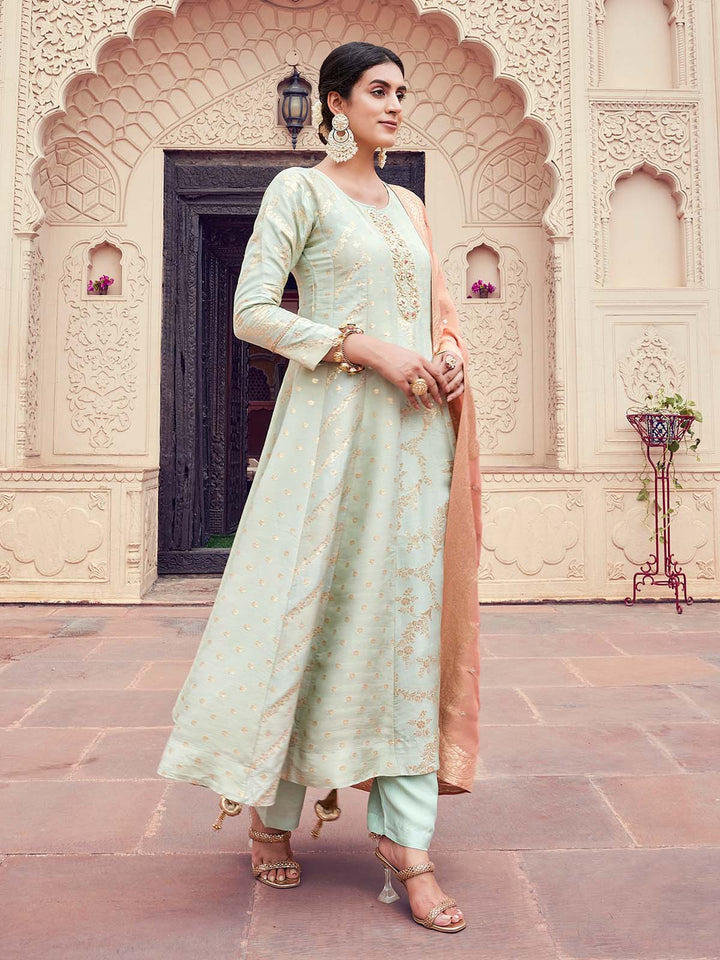 Light Blue Jacquard Anarkali Set