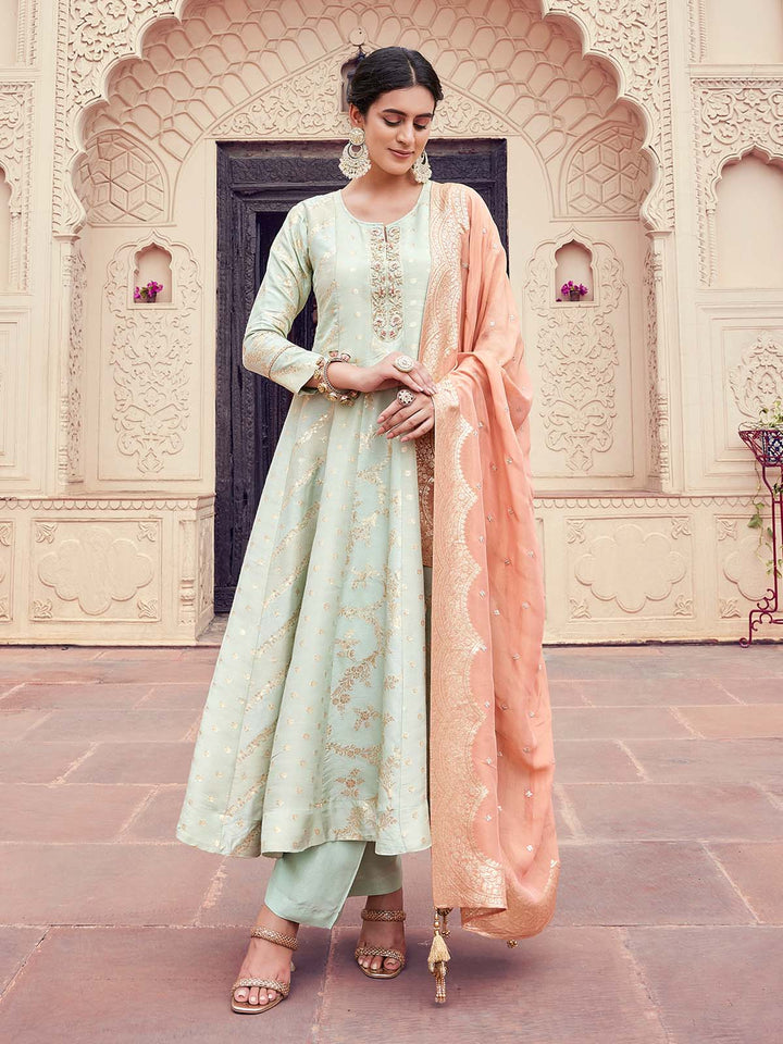 Light Blue Jacquard Anarkali Set