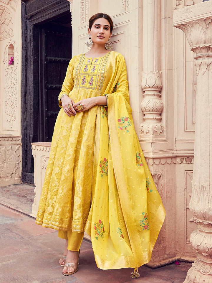 Yellow Jacquard Anarkali Set