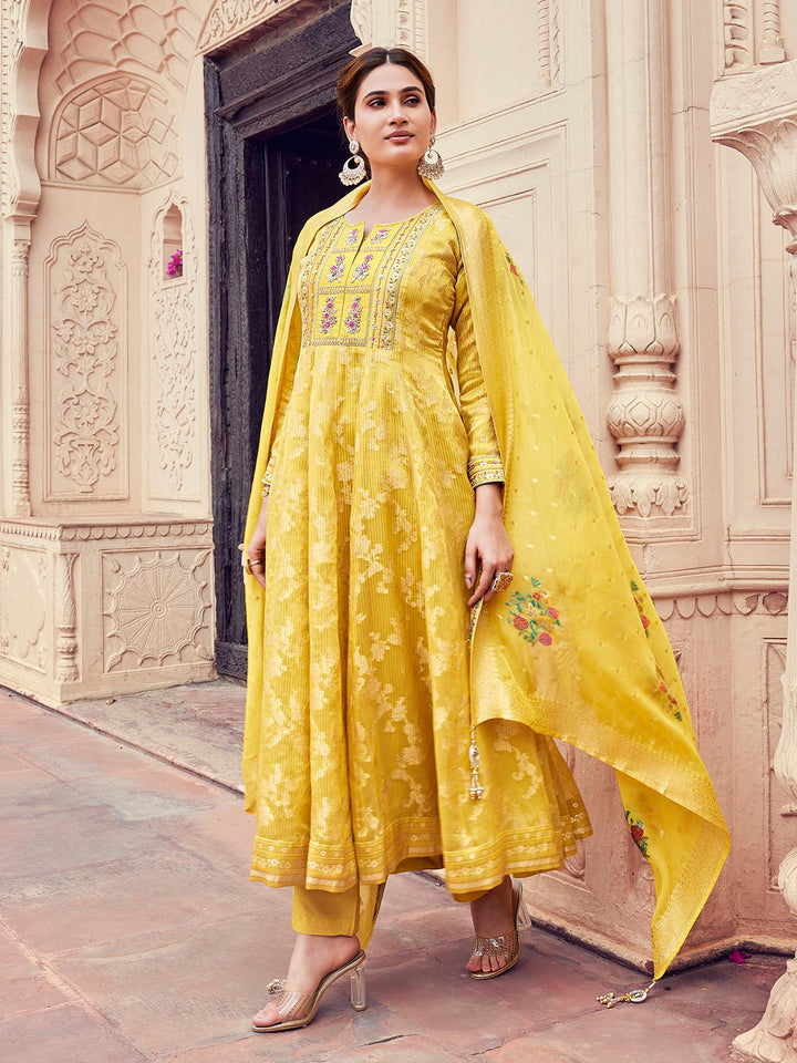 Yellow Jacquard Anarkali Set