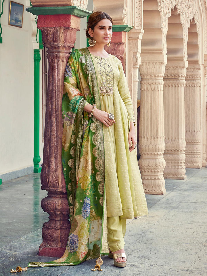 Green Jacquard Anarkali Set