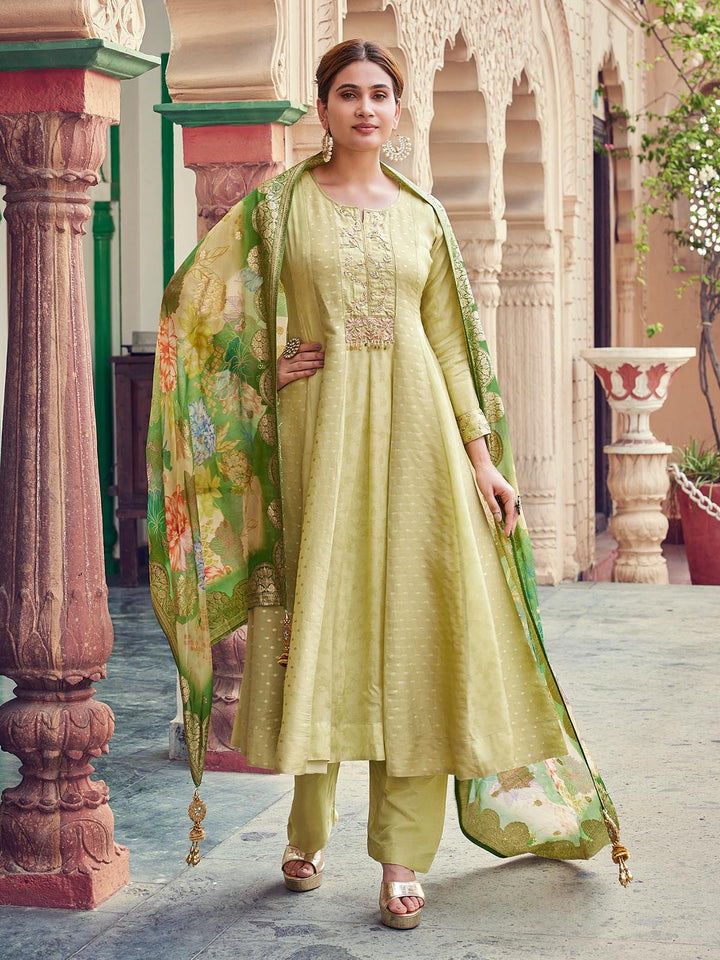 Green Jacquard Anarkali Set