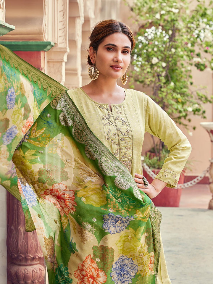 Green Jacquard Anarkali Set