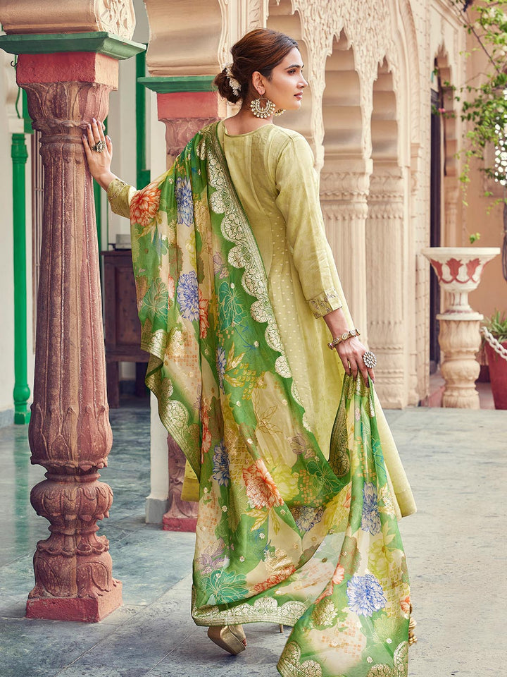 Green Jacquard Anarkali Set