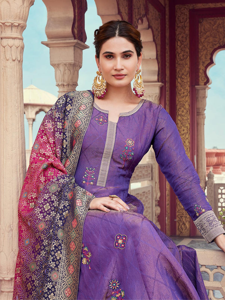 Purple Jacquard Anarkali Set