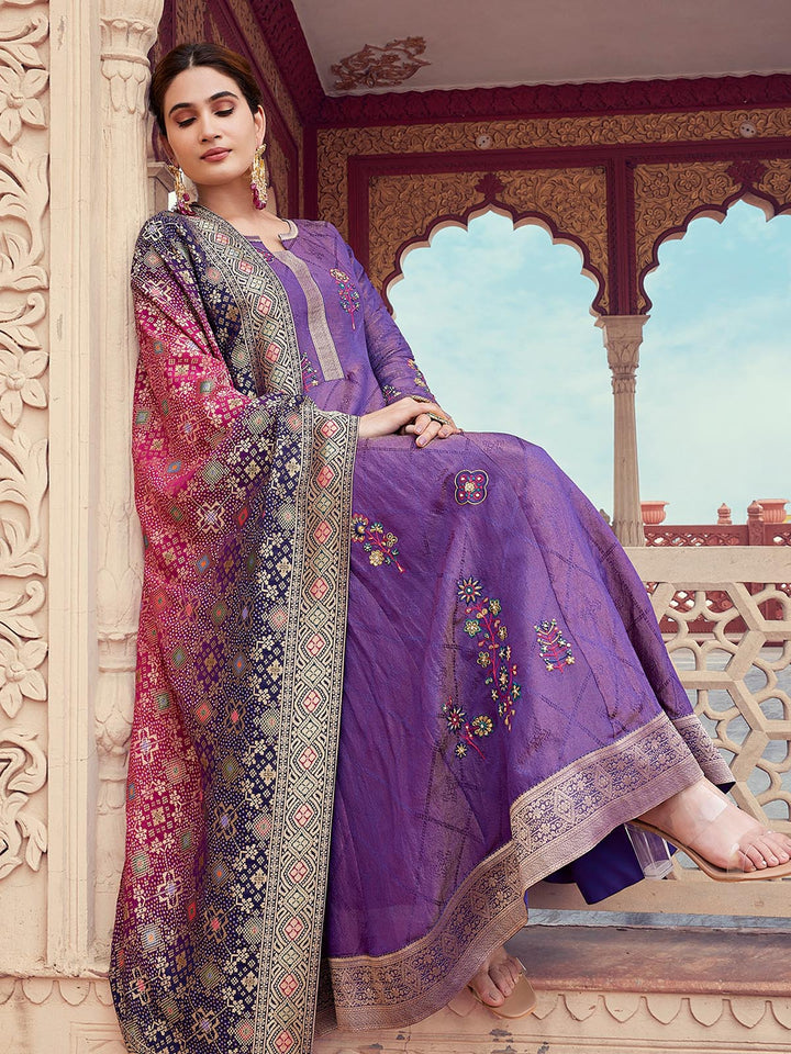 Purple Jacquard Anarkali Set