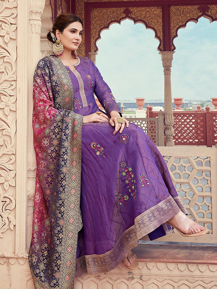 Purple Jacquard Anarkali Set