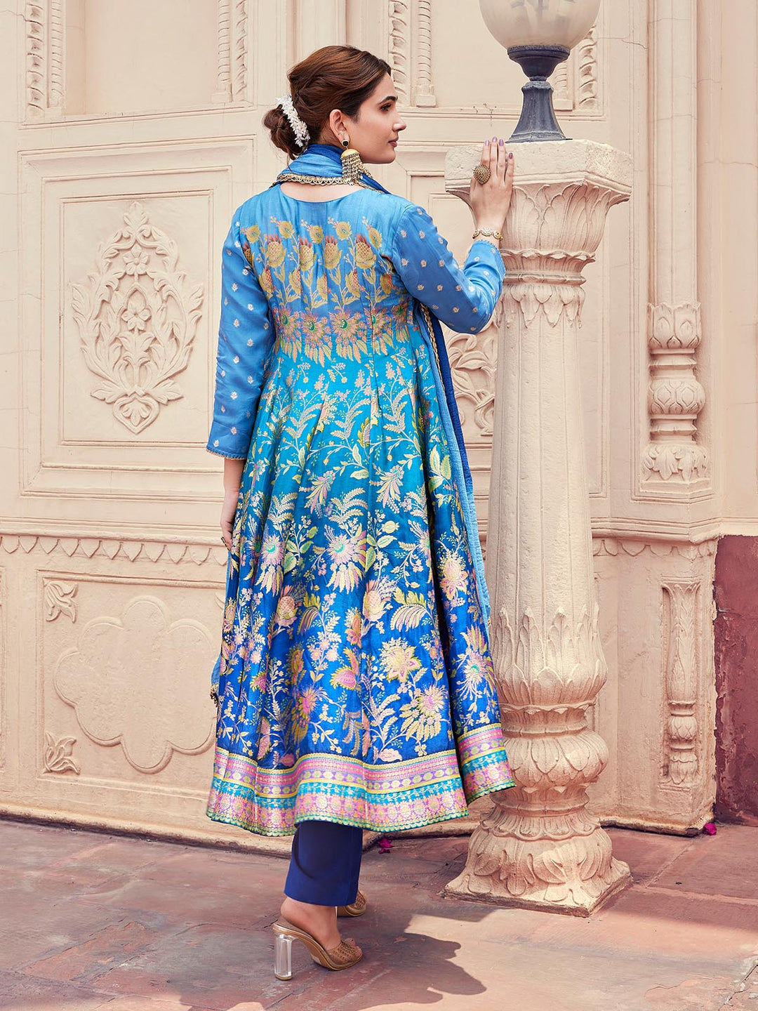 Blue Ombre Jacquard Anarkali Set