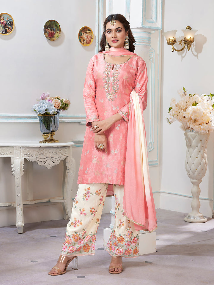 Light Pink Jacquard Palazzo Set