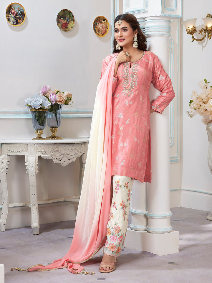 Light Pink Jacquard Palazzo Set