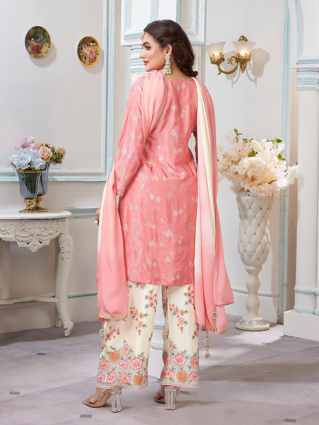 Light Pink Jacquard Palazzo Set