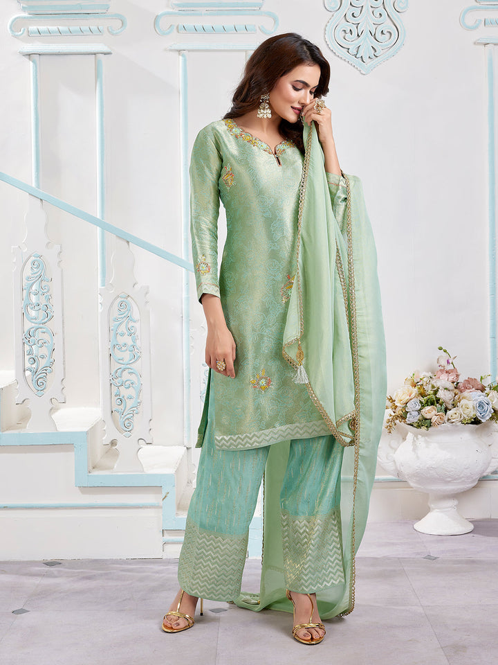 Mint Green Jacquard Pant Set