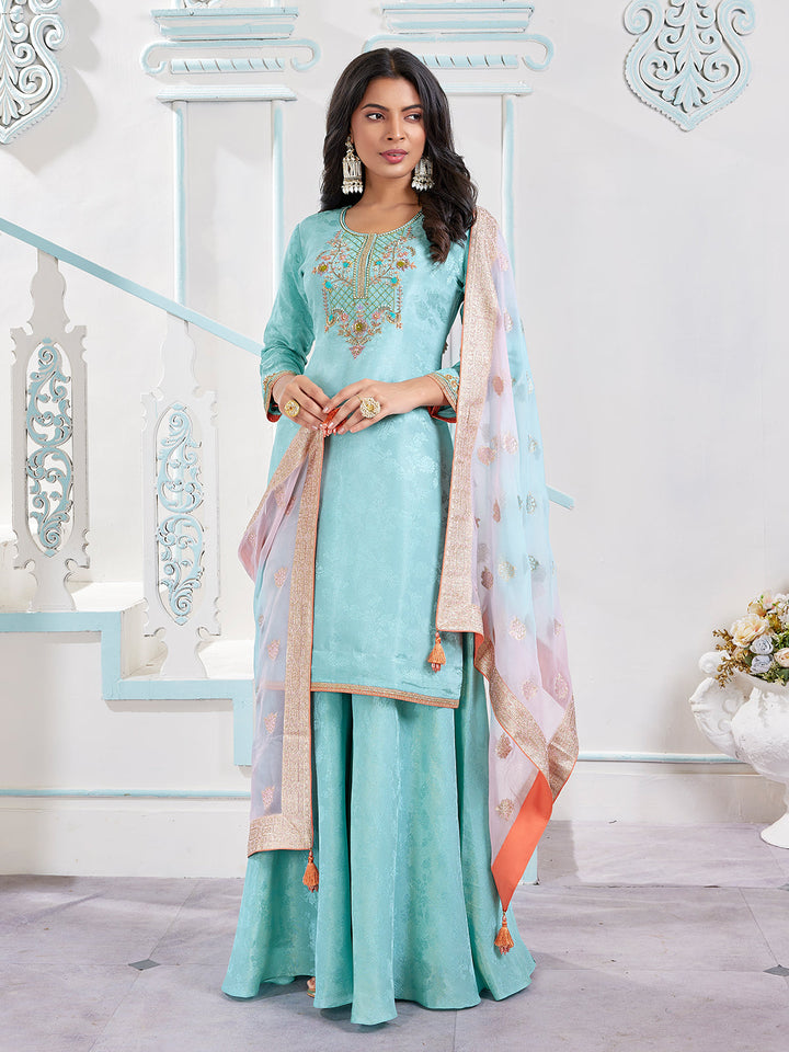 Powder Blue Jacquard Sharara Set