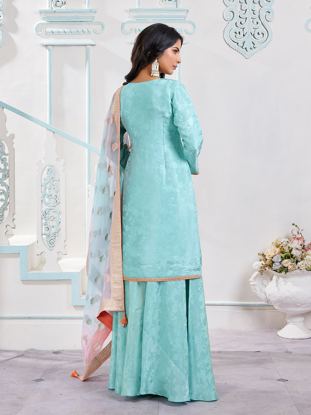 Powder Blue Jacquard Sharara Set