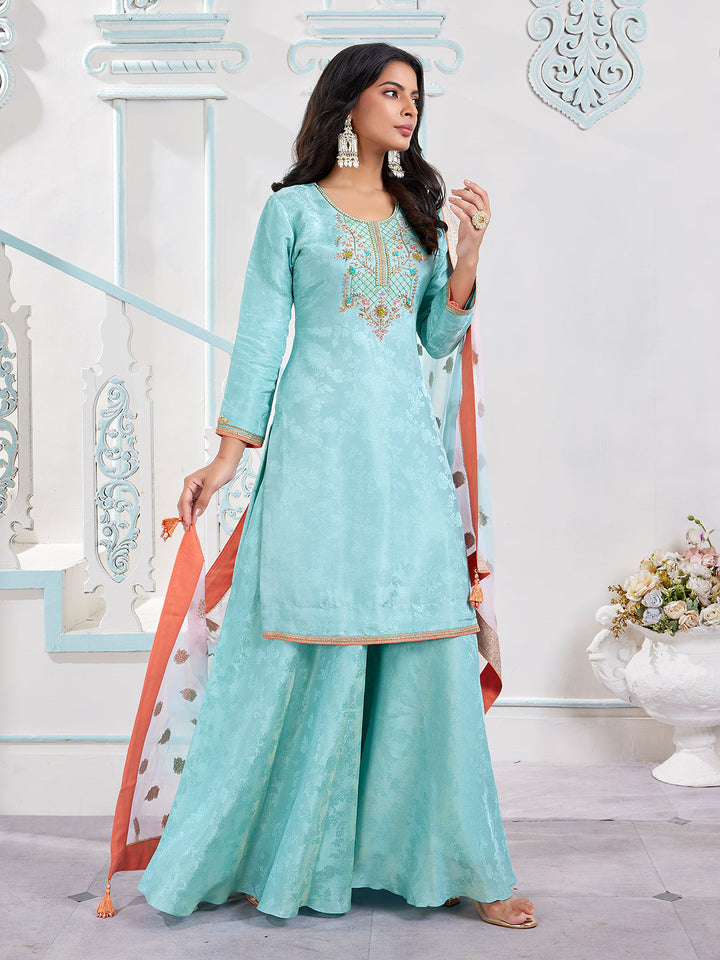 Powder Blue Jacquard Sharara Set