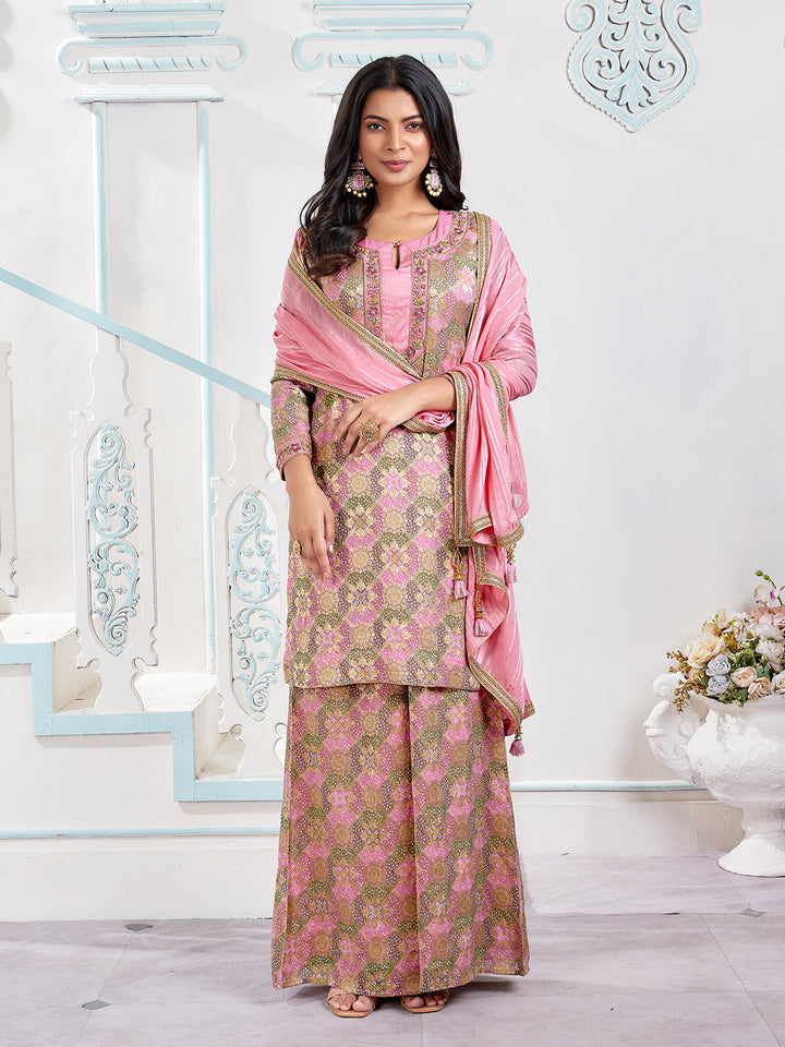 Pink Jacquard Palazzo Set