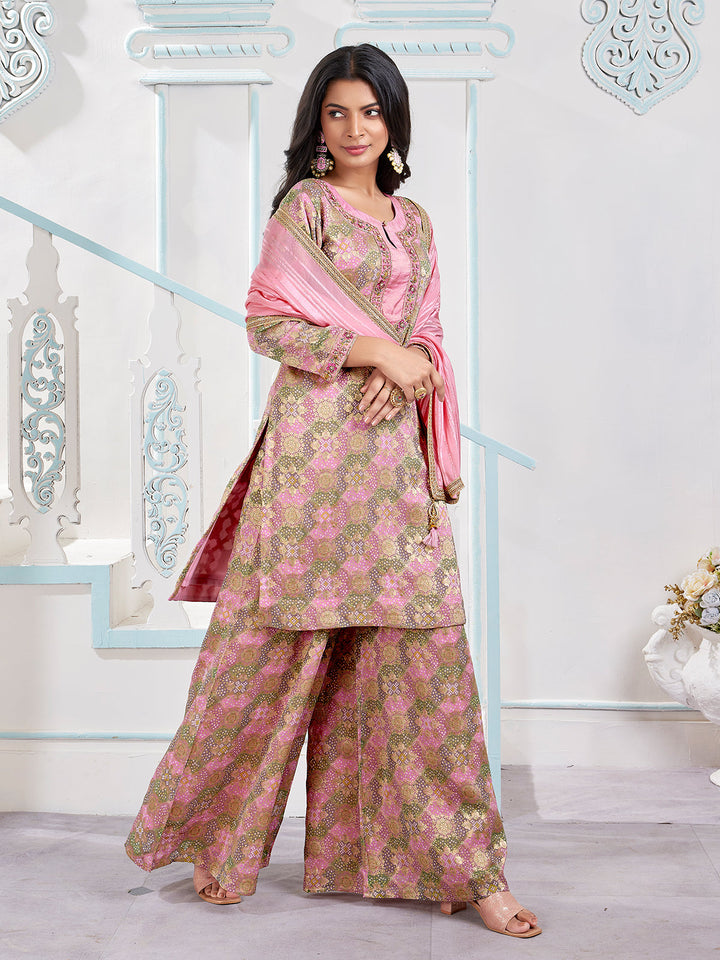 Pink Jacquard Palazzo Set