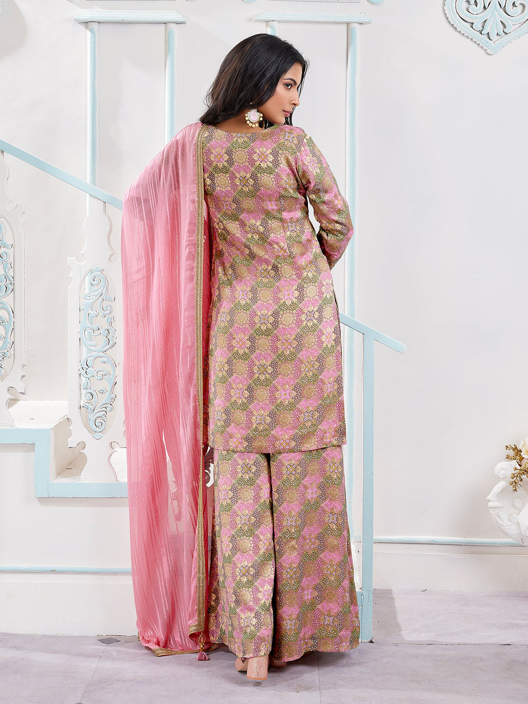 Pink Jacquard Palazzo Set