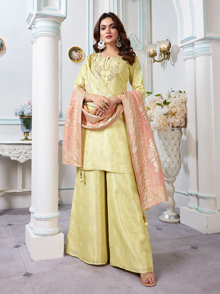 Lime Green Jacquard Palazzo Set