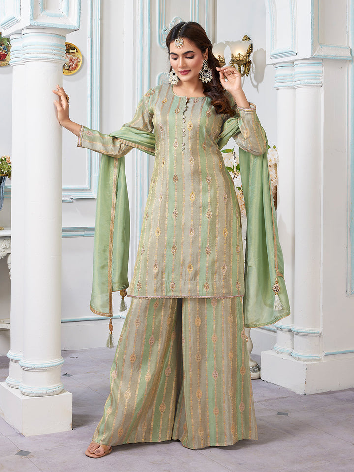 Green Jacquard Palazzo Set