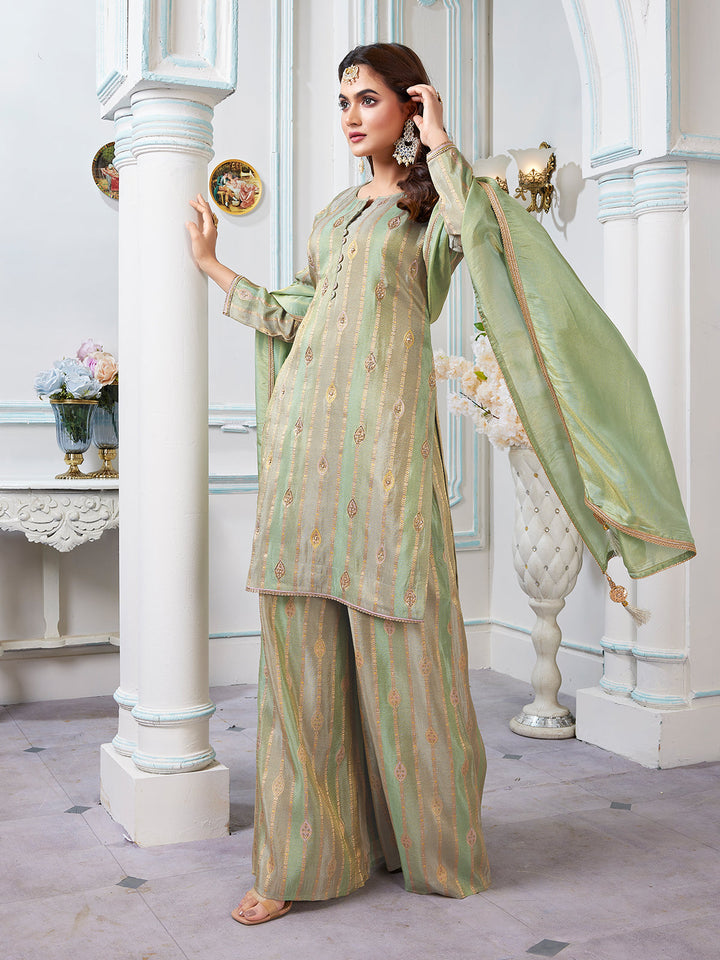 Green Jacquard Palazzo Set