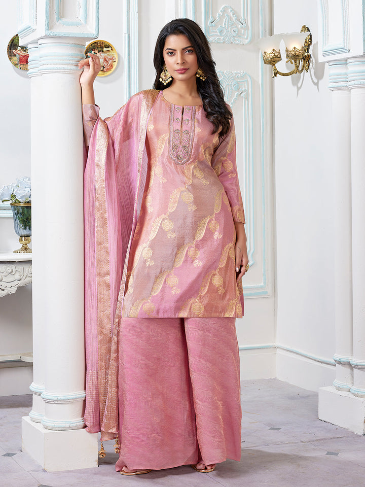 Pink Jacquard Palazzo Set