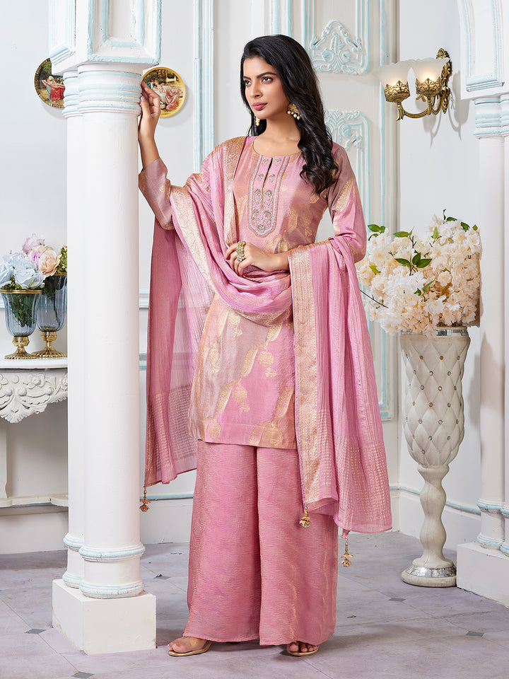 Pink Jacquard Palazzo Set