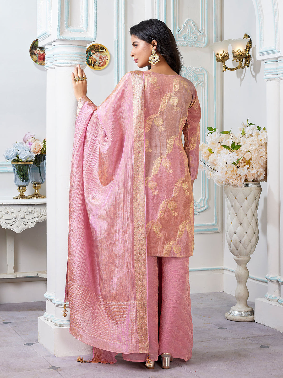 Pink Jacquard Palazzo Set