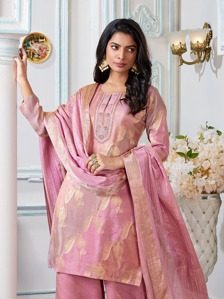 Pink Jacquard Palazzo Set