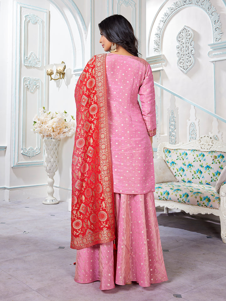 Pink Jacquard Sharara Set