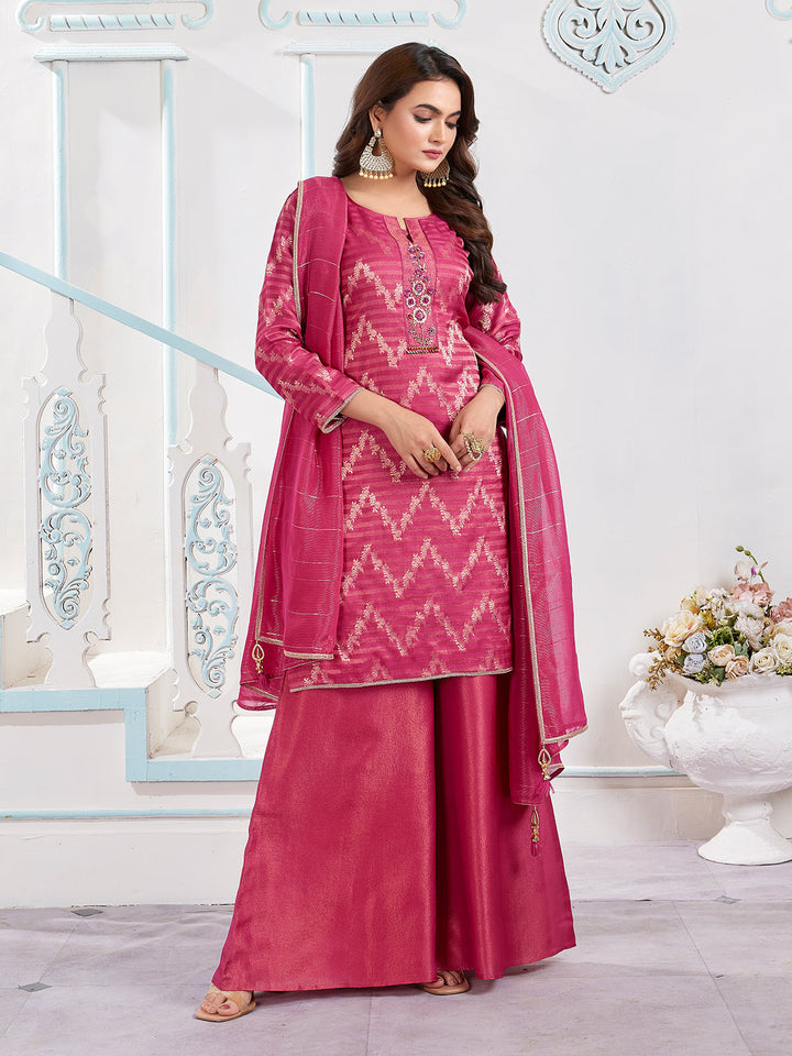 Pink Jacquard Sharara Set