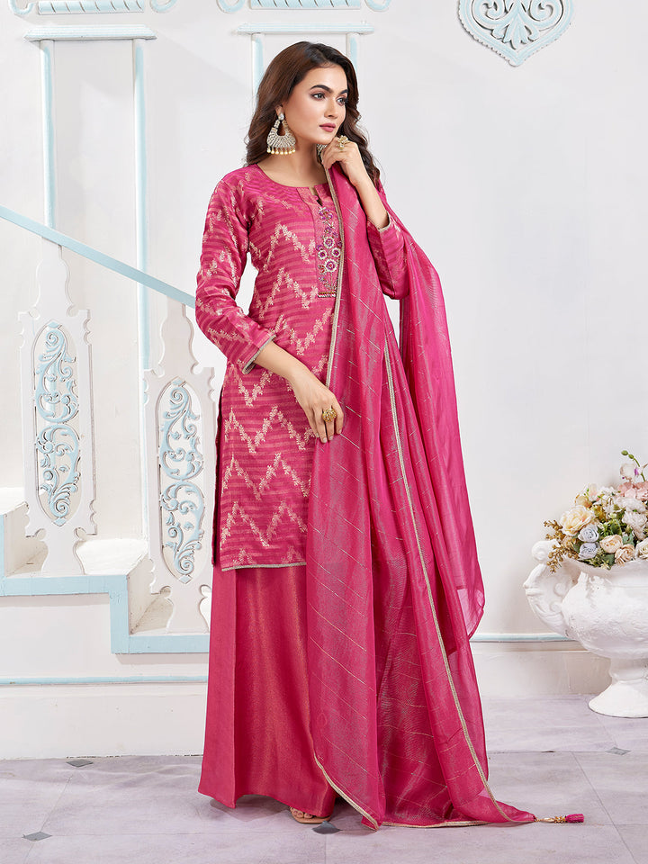 Pink Jacquard Sharara Set