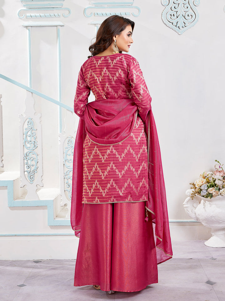 Pink Jacquard Sharara Set