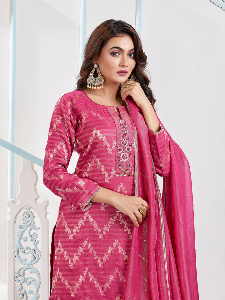 Pink Jacquard Sharara Set