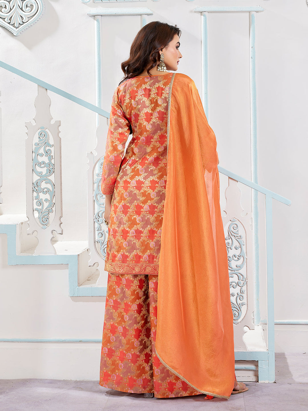 Orange Jacquard Palazzo Set