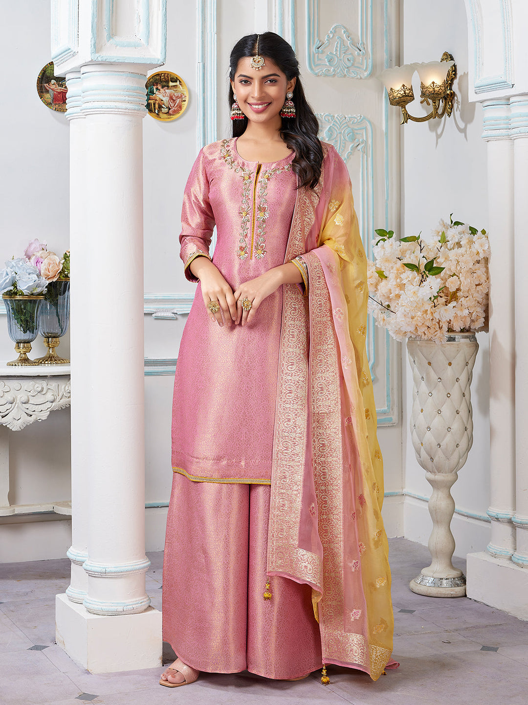 Light Pink Jacquard Sharara Set