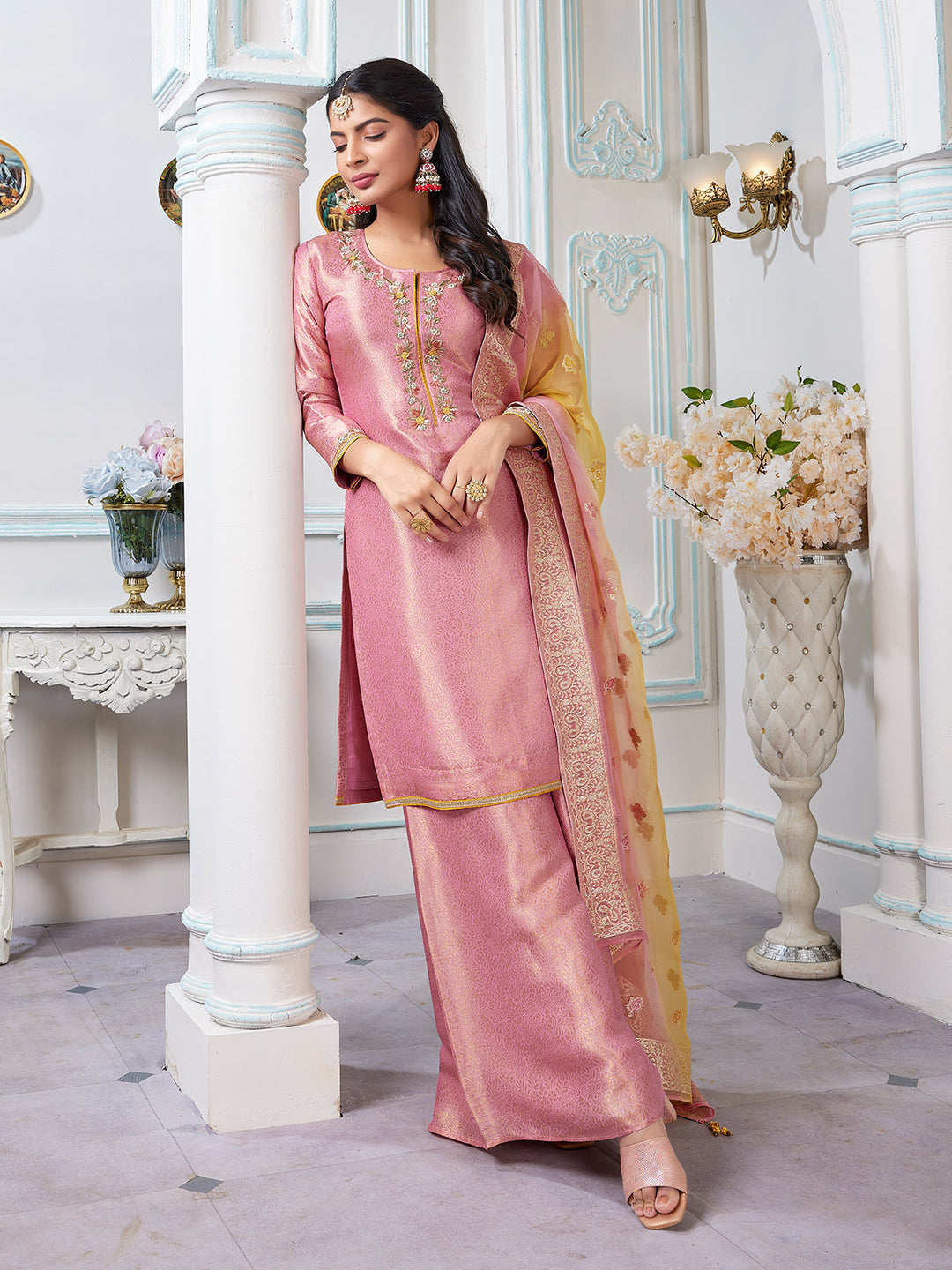 Light Pink Jacquard Sharara Set