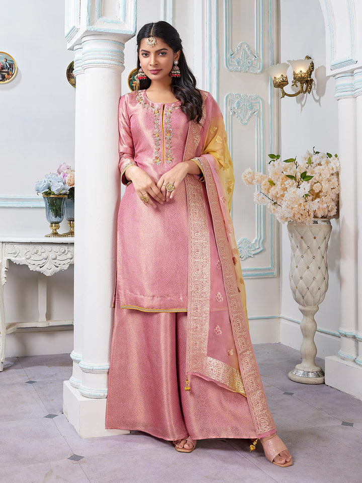 Light Pink Jacquard Sharara Set