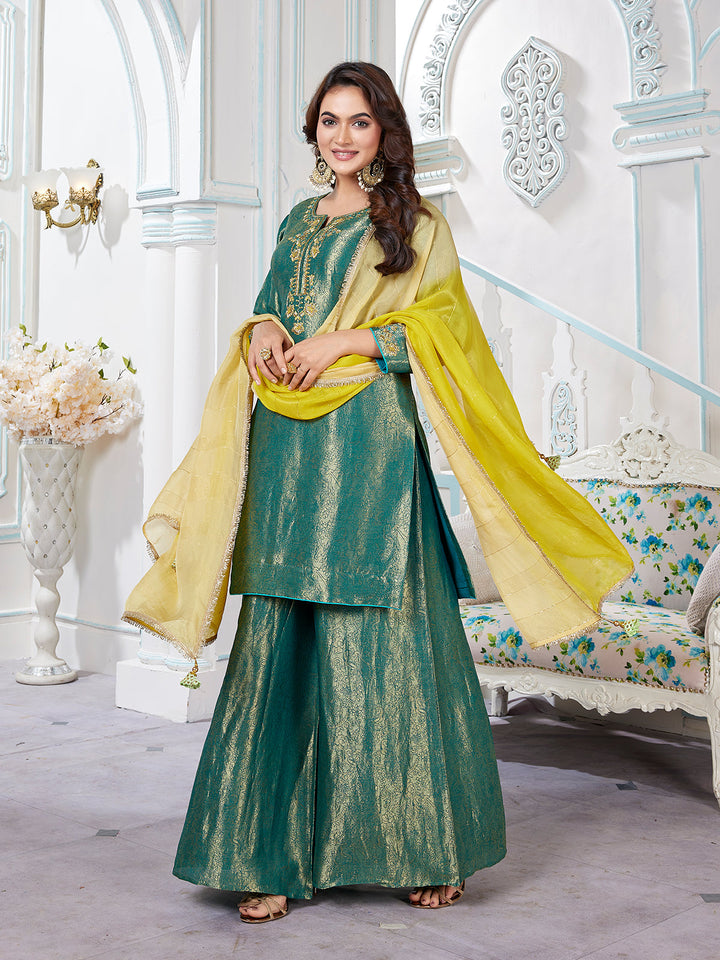 Green Jacquard Sharara Set