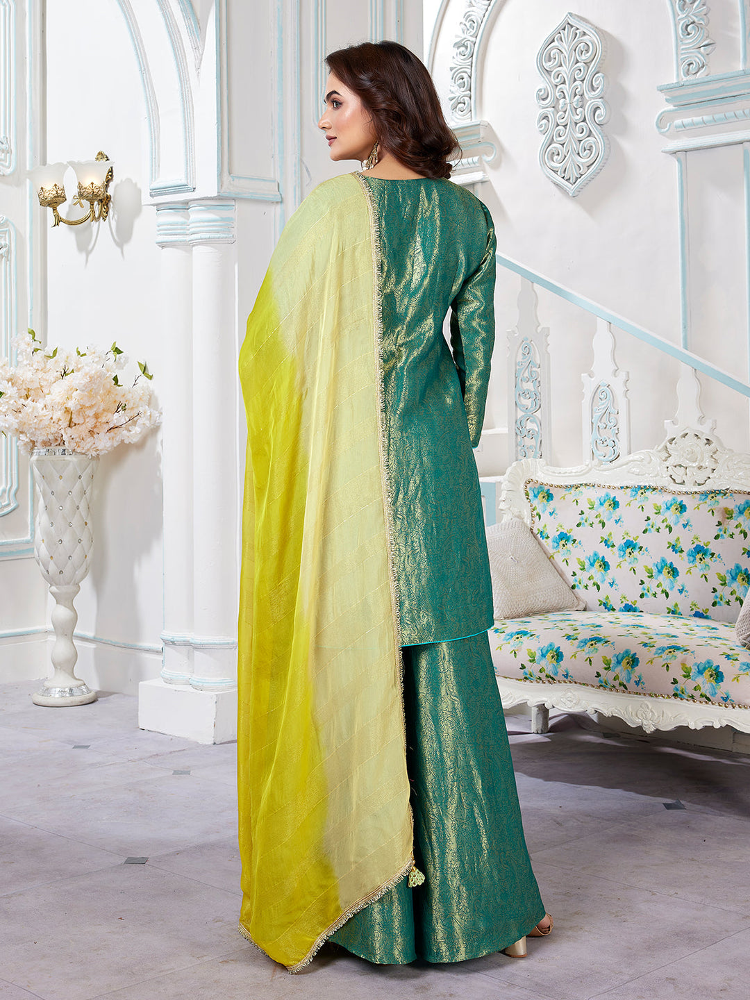 Green Jacquard Sharara Set