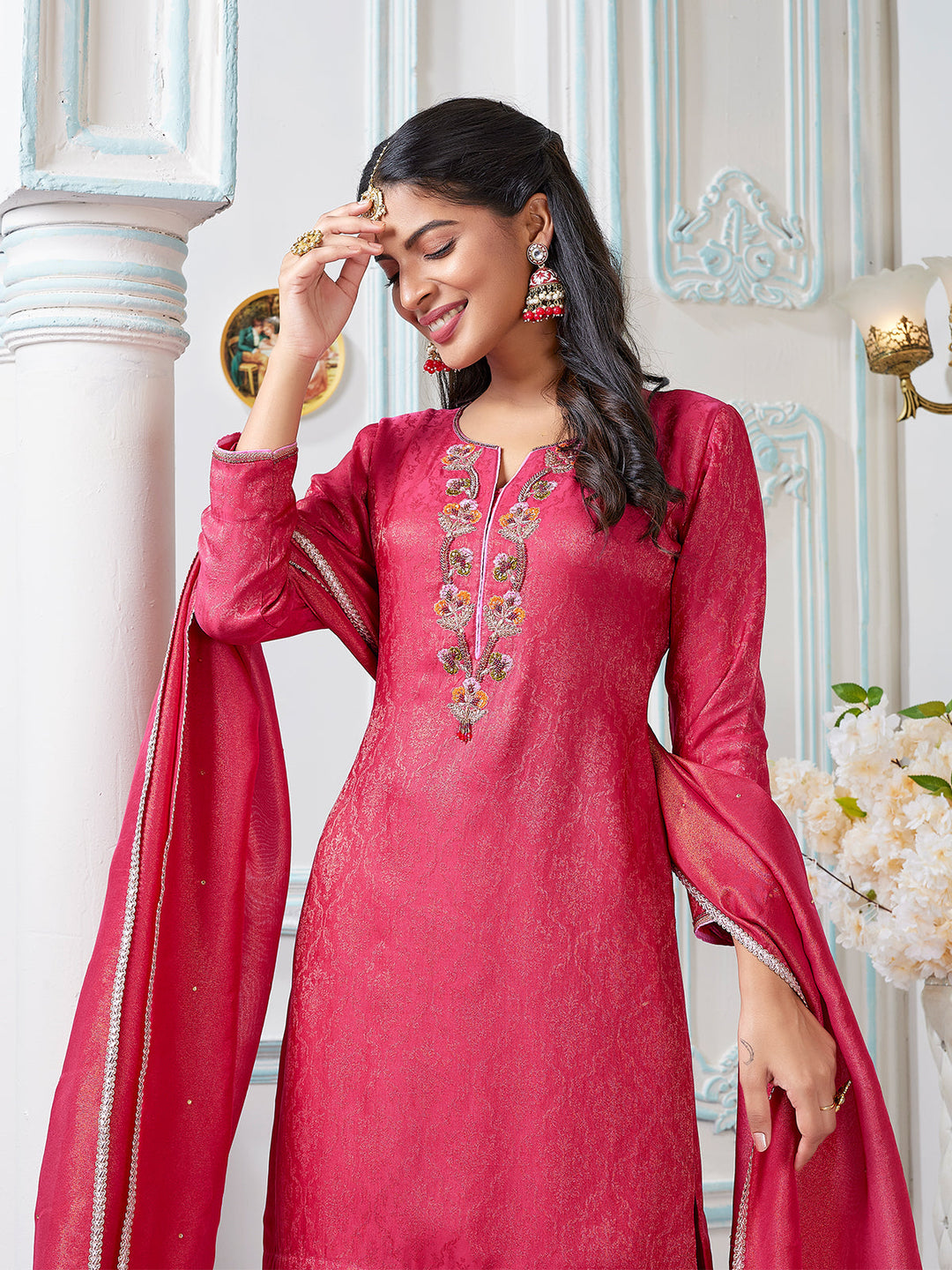 Pink Jacquard Sharara Set