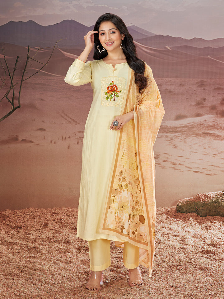 Light Yellow Embroidered Suit Set