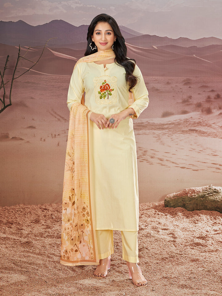 Light Yellow Embroidered Suit Set