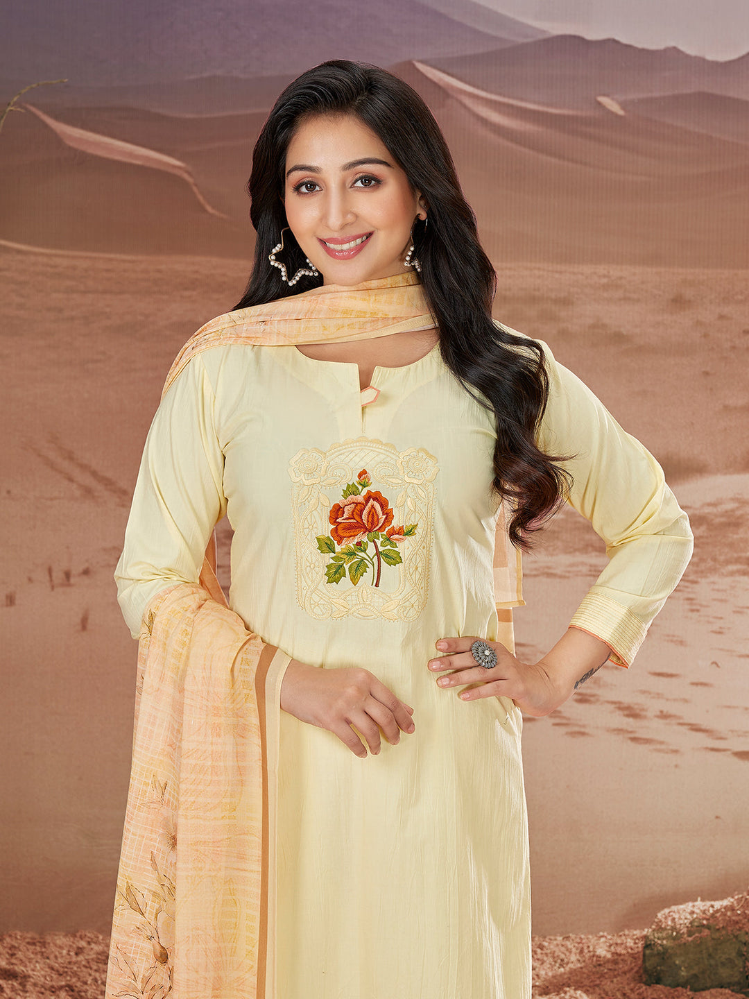 Light Yellow Embroidered Suit Set