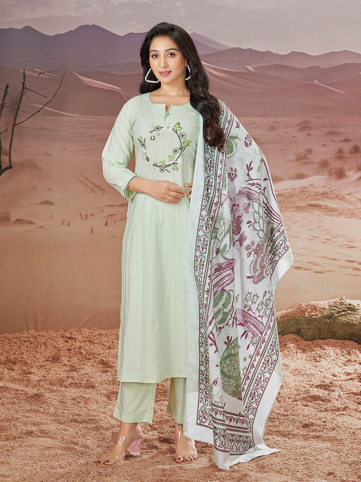 Light Mint Embroidered Suit Set