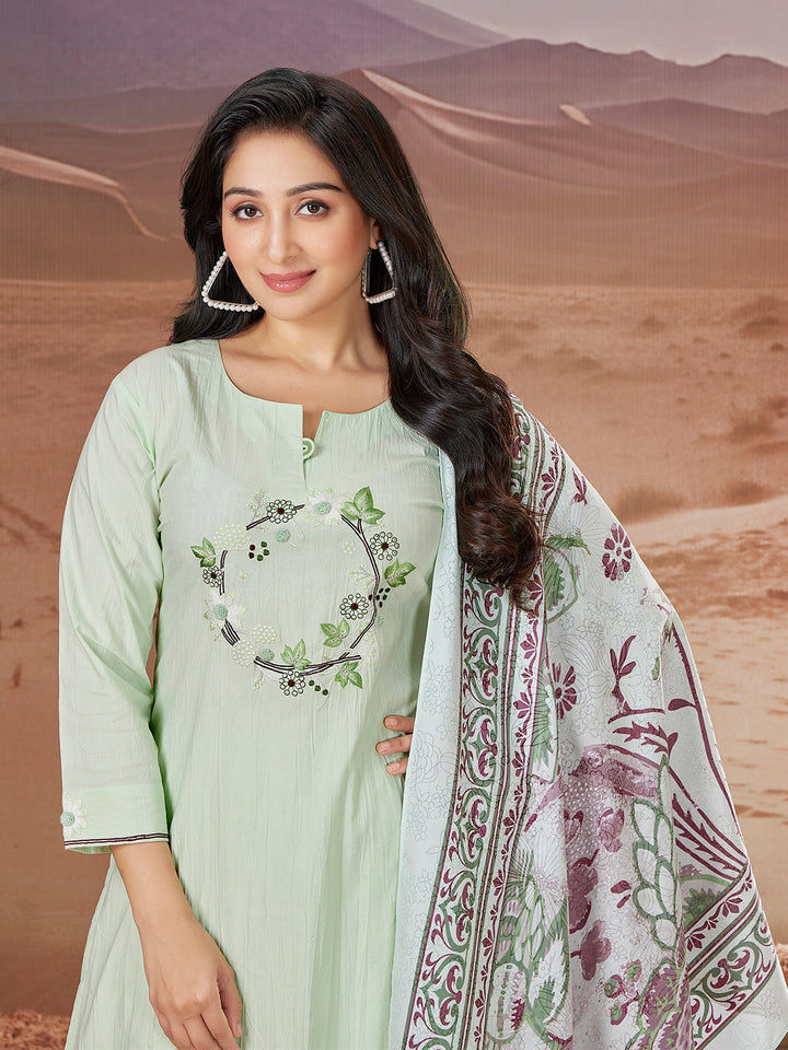 Light Mint Embroidered Suit Set