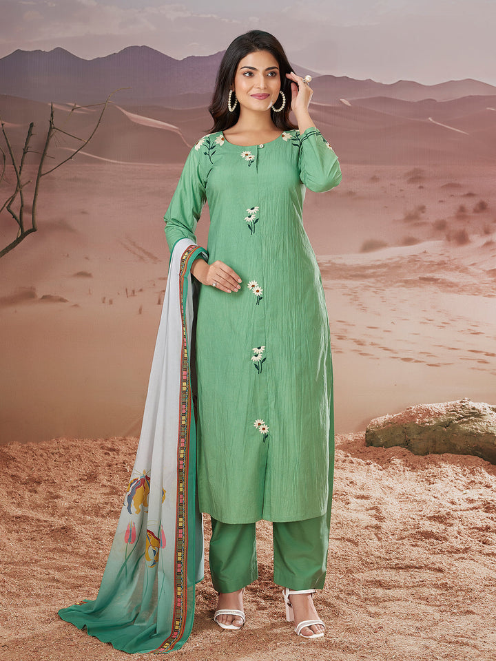 Green Embroidered Suit Set