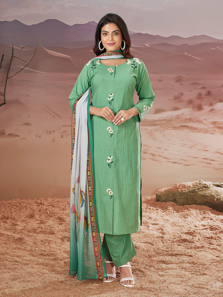 Green Embroidered Suit Set